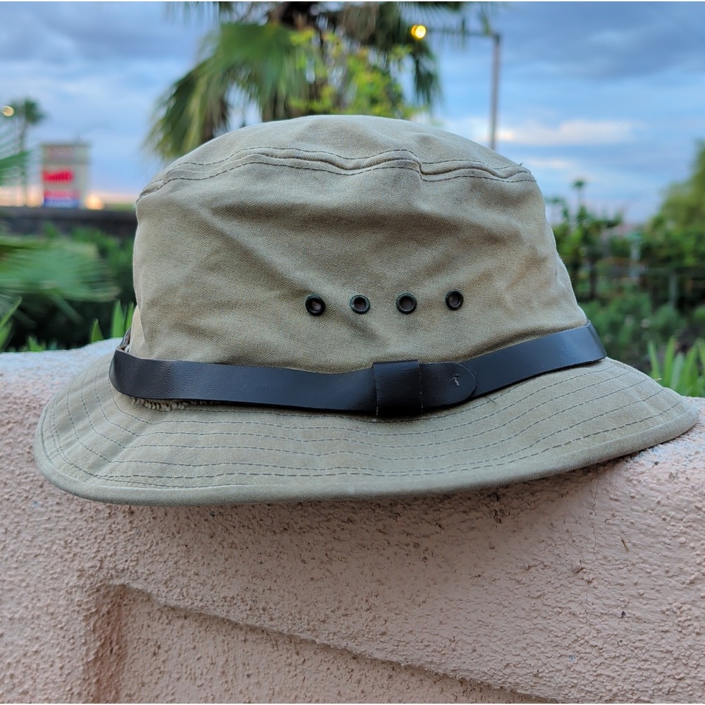 Vintage Filson Lot 15 Tin Cloth Bush Hat Waxed Cotton Tan USA Safari Mens Large
